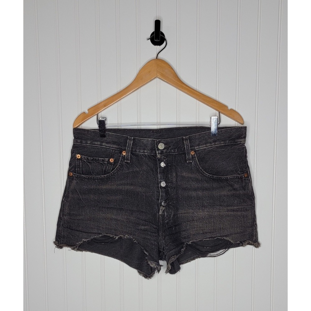 Levi's 501 Distressed‎ Denim Shorts Women's Size 30 Button Fly Black